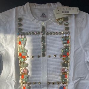 NWT Thomas Mason for J. CREW crystal tux shirt, size 000, white